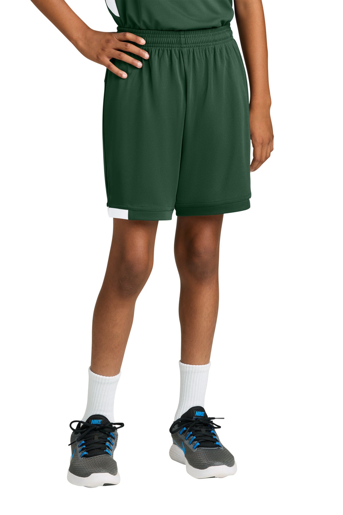Custom logo Sport-Tek® Youth Club 5  Short YST4420 in Forest Green/ White