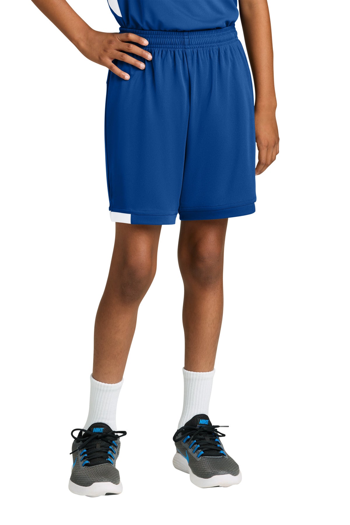 Custom logo Sport-Tek® Youth Club 5  Short YST4420 in True Royal/ White