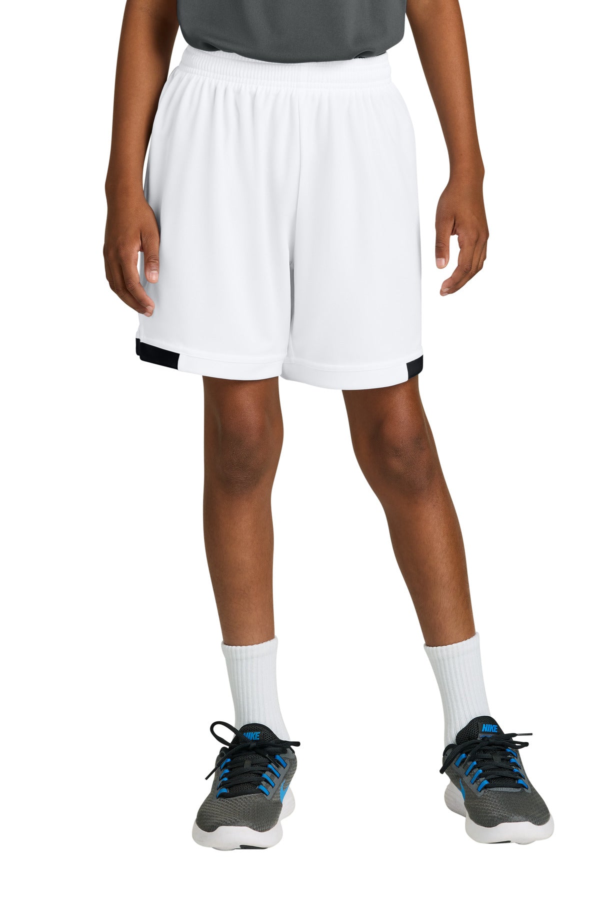 Custom logo Sport-Tek® Youth Club 5  Short YST4420 in White/ Black