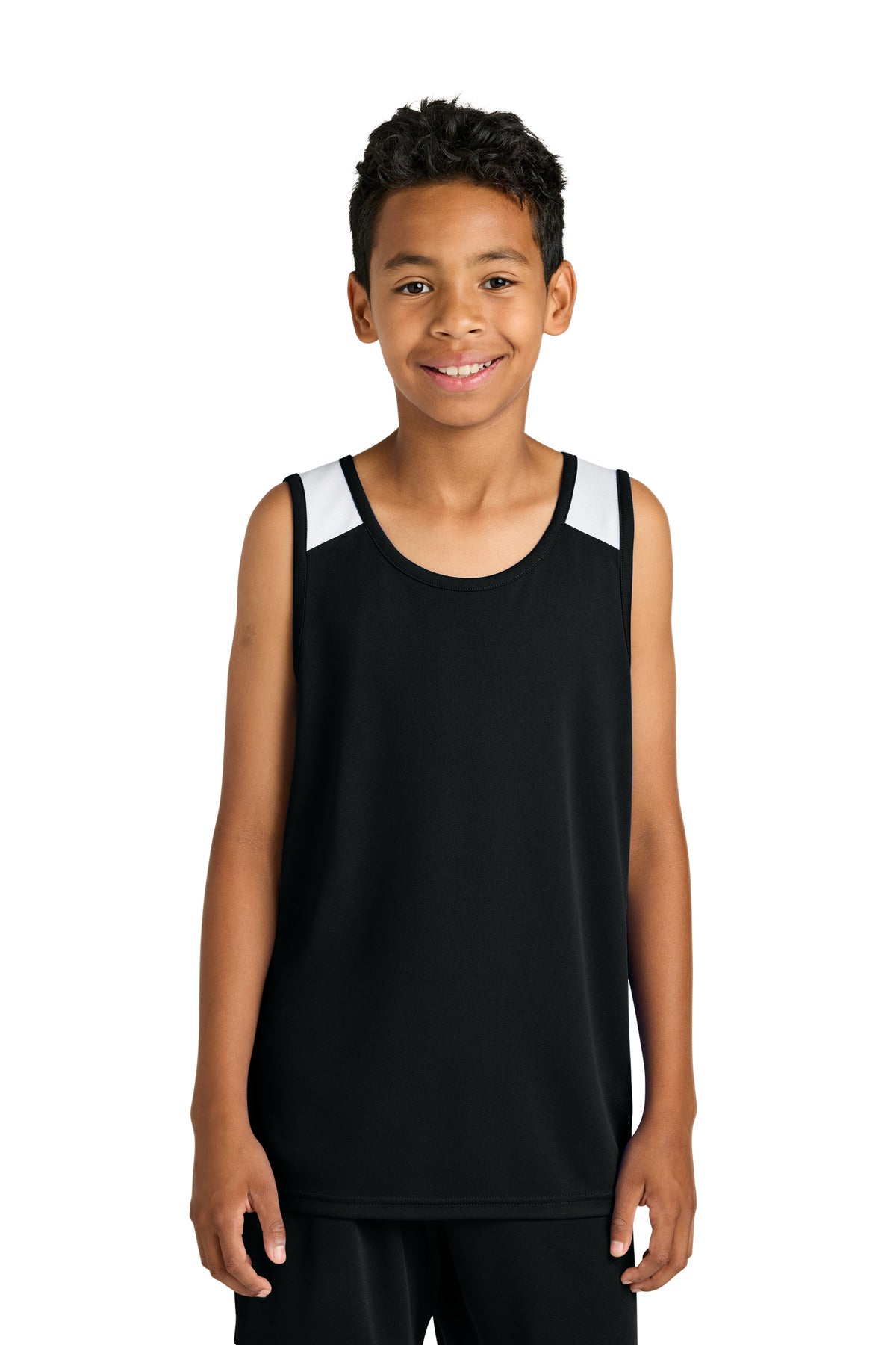 Custom logo Sport-Tek® Youth Club Track Tank YST446 in Black/ White