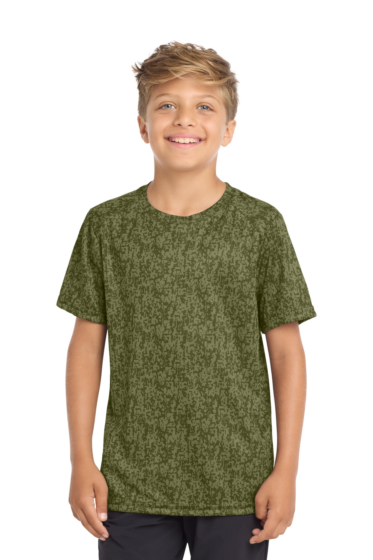 Custom logo Sport-Tek ® Youth Digi Camo Tee. YST460 in Olive Drab Green
