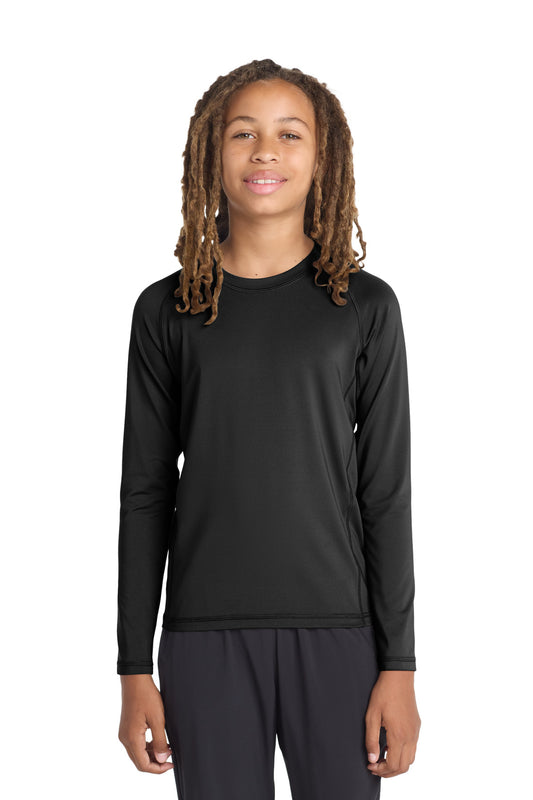 Custom logo Sport-Tek ® Youth Long Sleeve Rashguard Tee. YST470LS in Black
