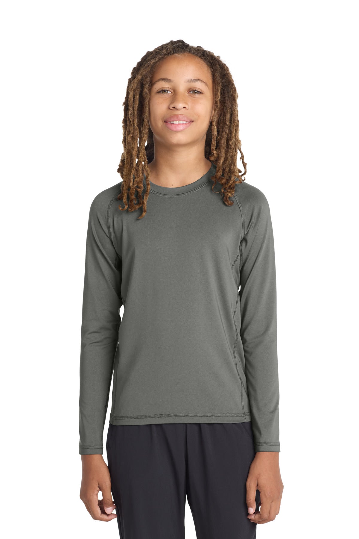 Custom logo Sport-Tek ® Youth Long Sleeve Rashguard Tee. YST470LS in Dark Smoke Grey