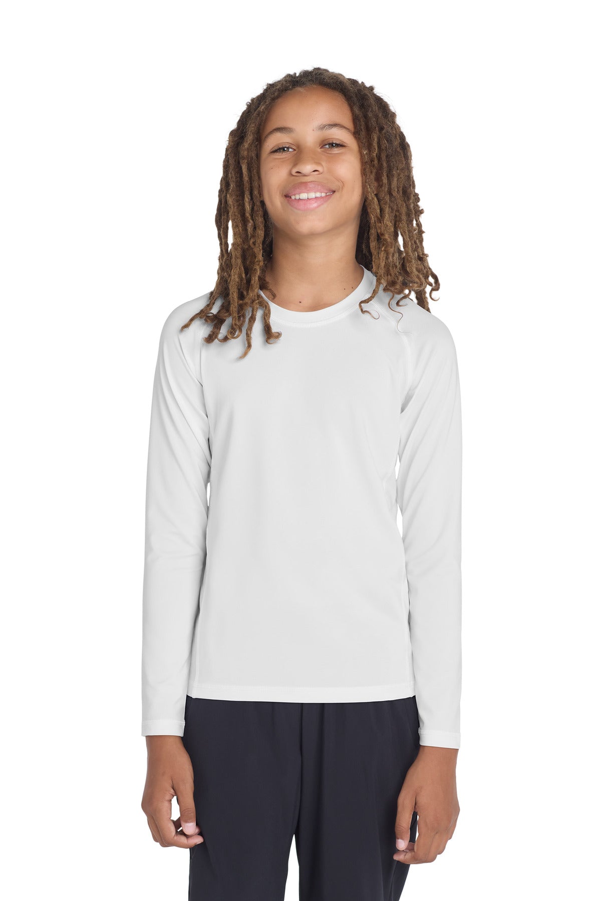 Custom logo Sport-Tek ® Youth Long Sleeve Rashguard Tee. YST470LS in White