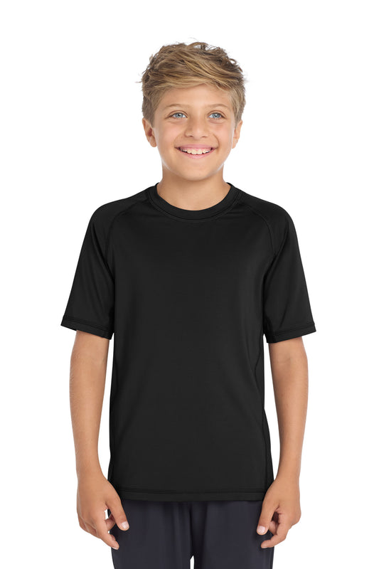 Custom logo Sport-Tek ® Youth Rashguard Tee. YST470 in Black