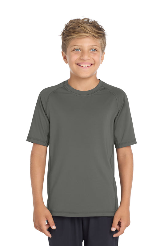 Custom logo Sport-Tek ® Youth Rashguard Tee. YST470 in Dark Smoke Grey