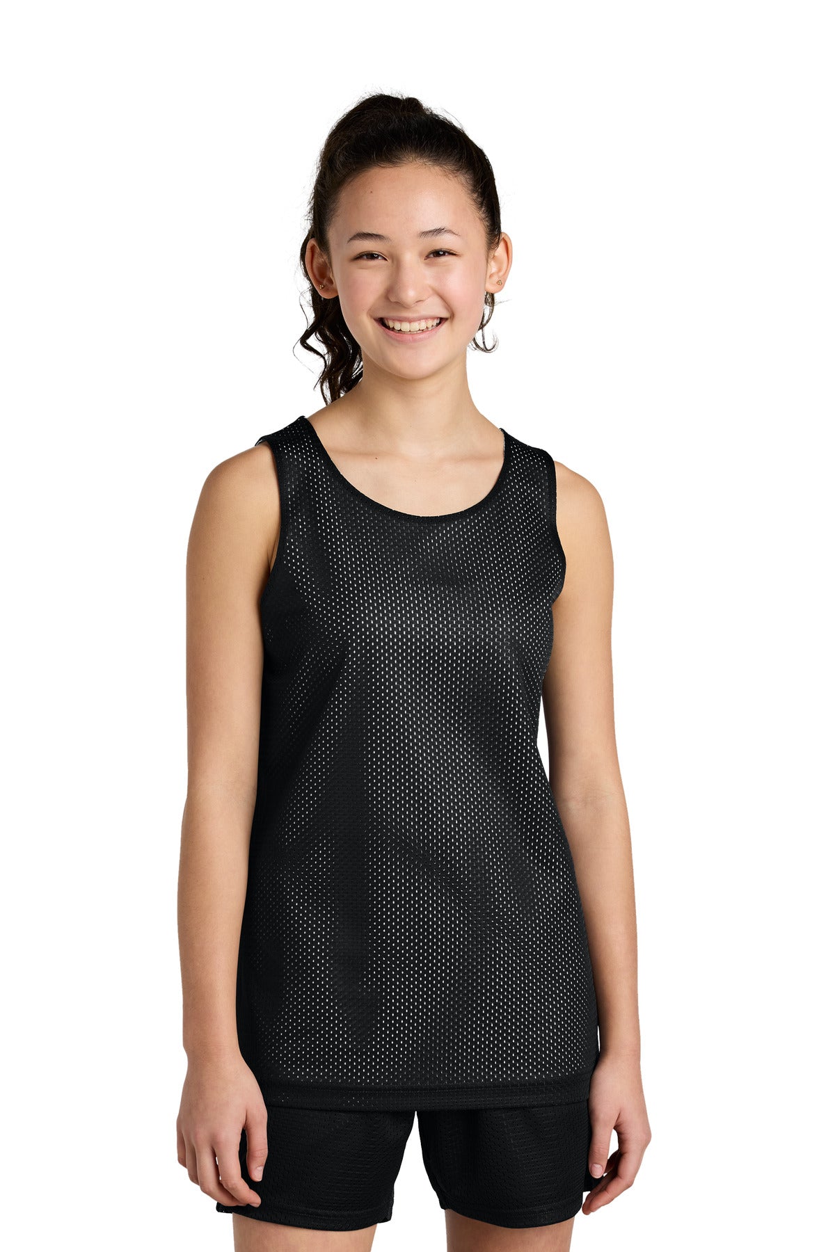 Custom logo Sport-Tek® Youth PosiCharge® Reversible Mesh Tank YST5000 in Black/ White