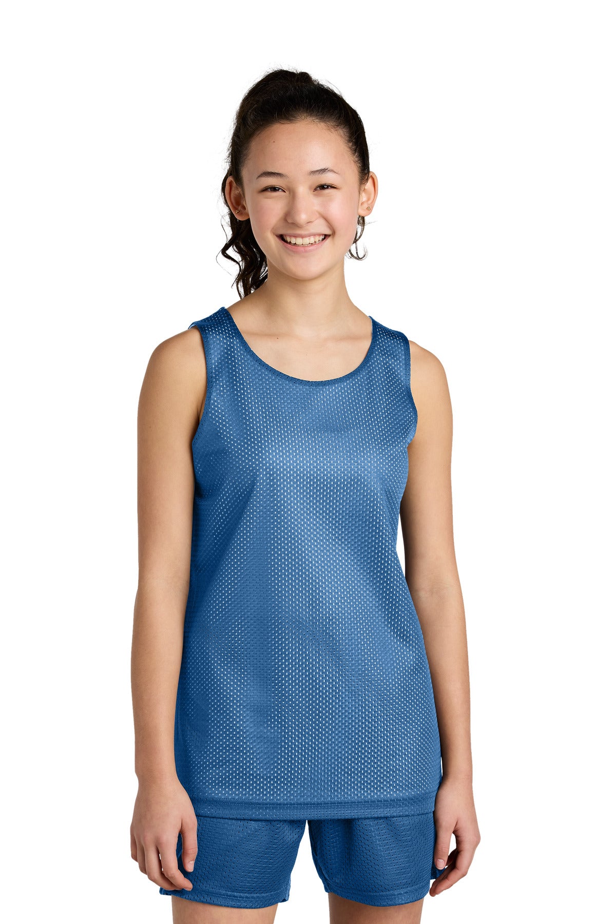 Custom logo Sport-Tek® Youth PosiCharge® Reversible Mesh Tank YST5000 in Carolina Blue/ White