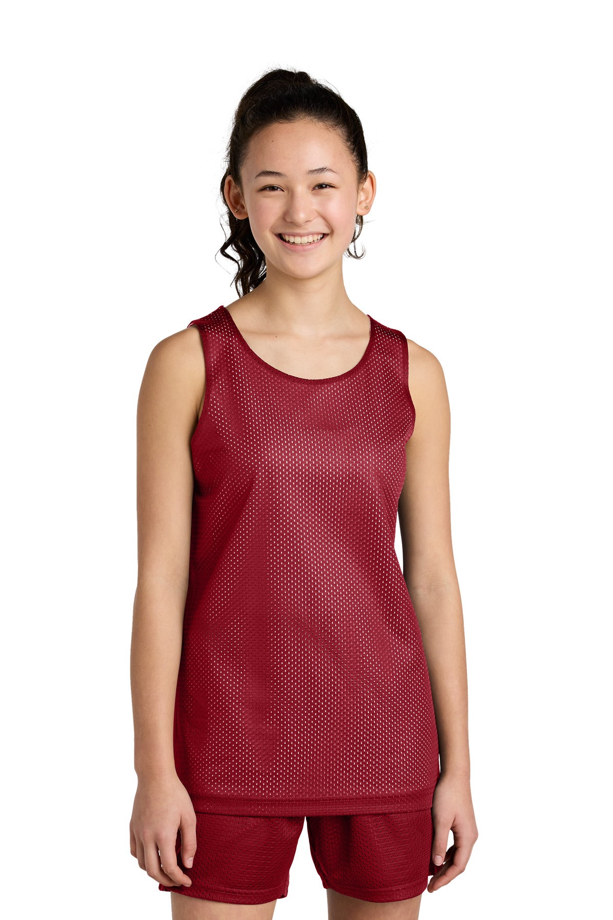 Custom logo Sport-Tek® Youth PosiCharge® Reversible Mesh Tank YST5000 in Deep Red/ White