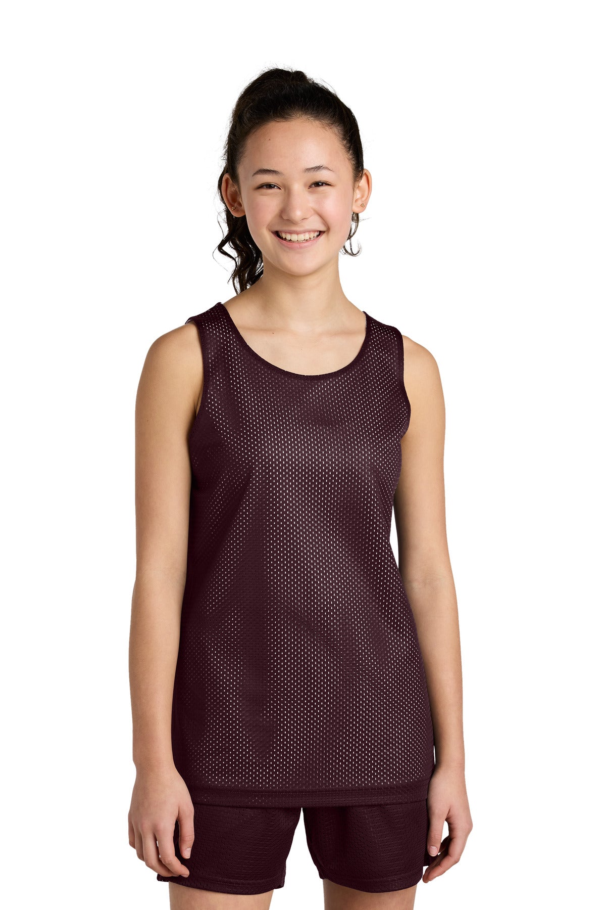 Custom logo Sport-Tek® Youth PosiCharge® Reversible Mesh Tank YST5000 in Maroon/ White