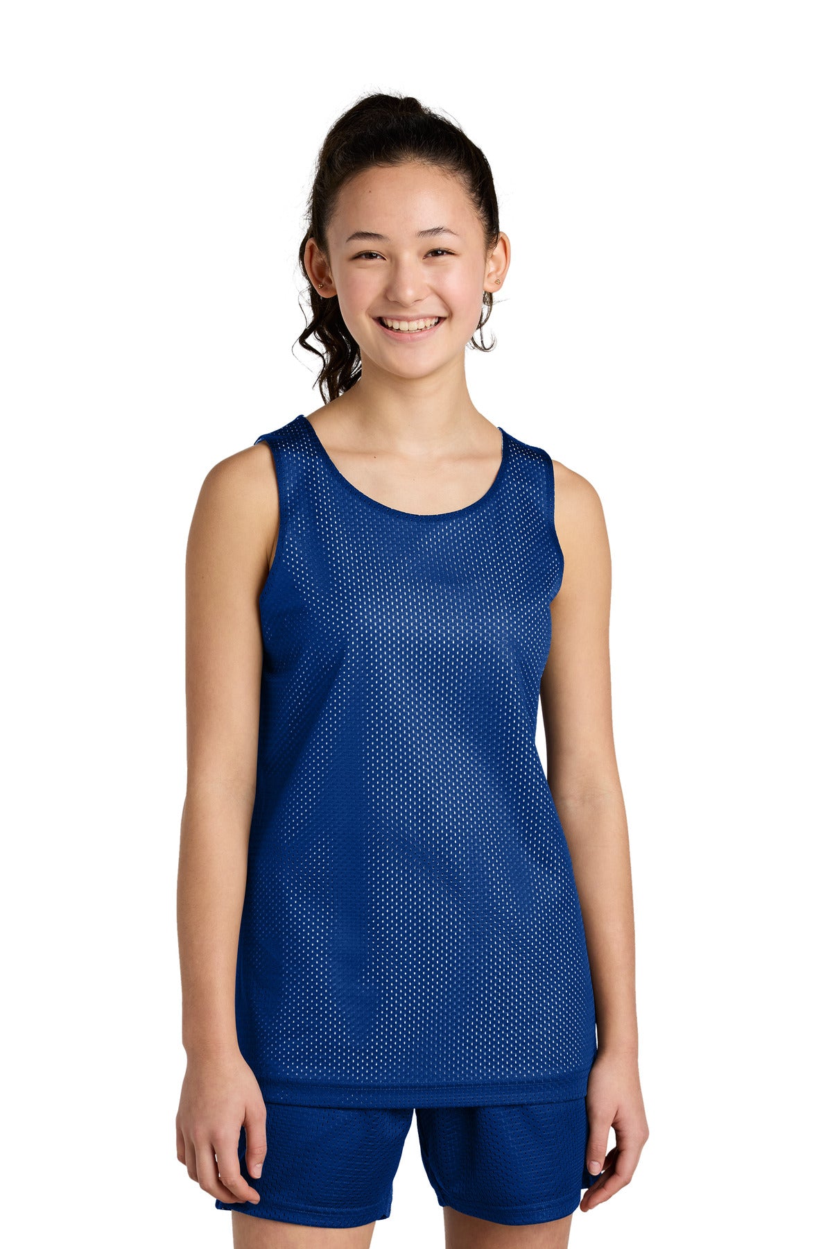 Custom logo Sport-Tek® Youth PosiCharge® Reversible Mesh Tank YST5000 in True Royal/ White