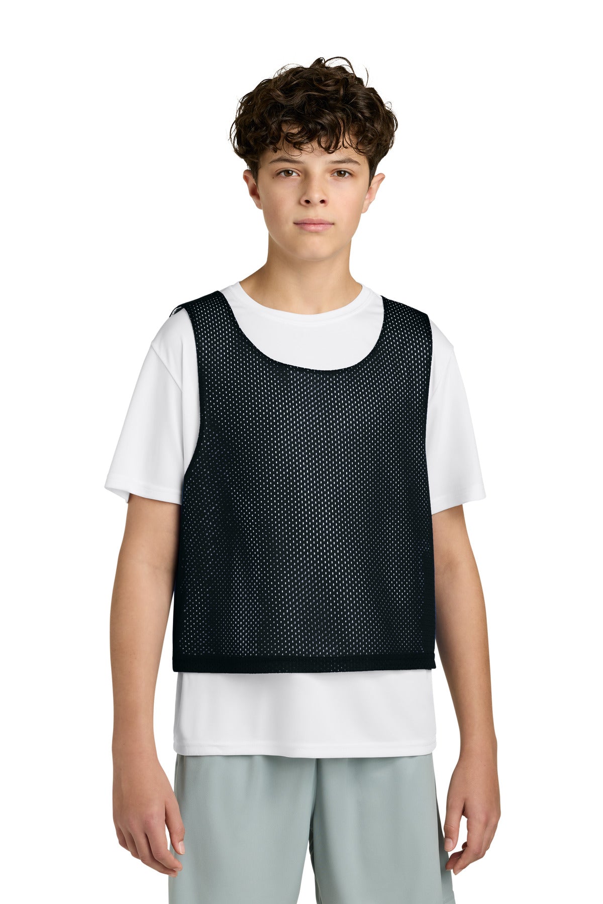 Custom logo Sport-Tek® Youth Lacrosse Reversible Pinnie YST512 in Black/ White