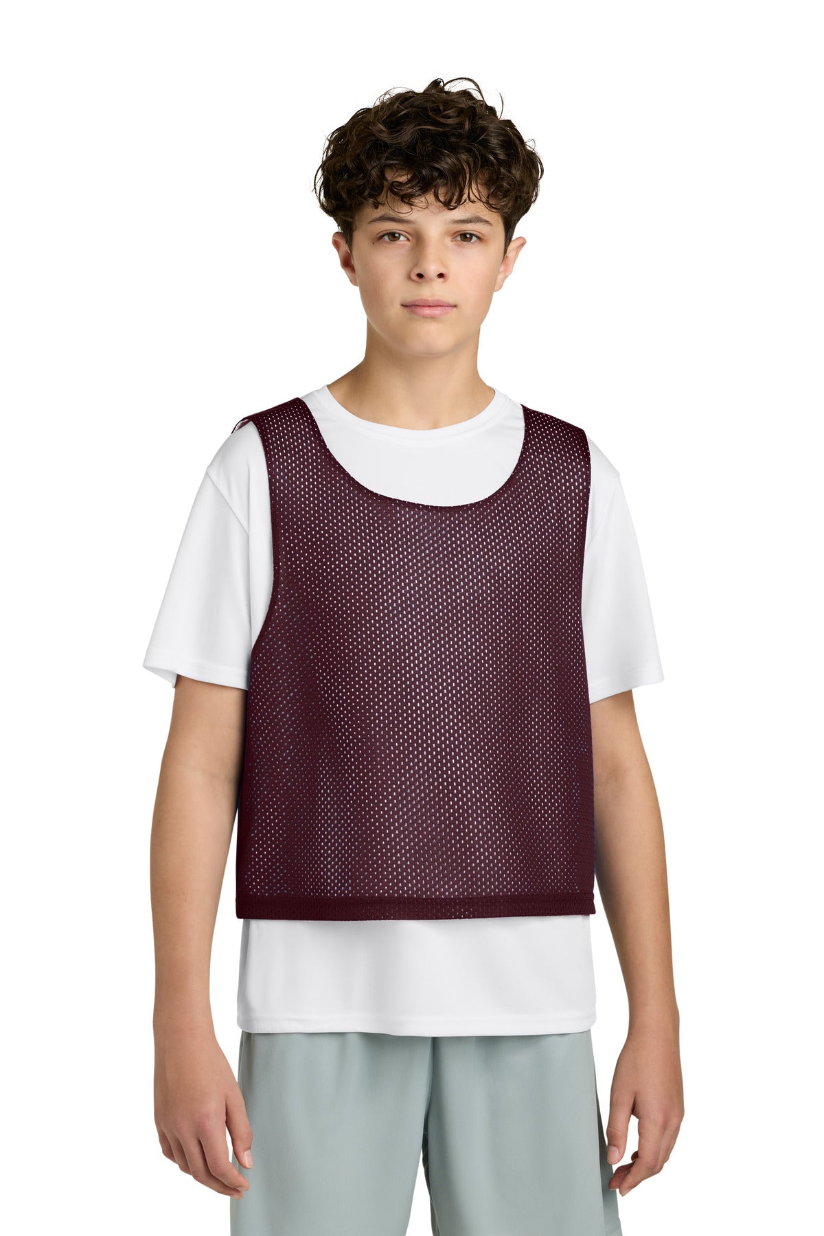 Custom logo Sport-Tek® Youth Lacrosse Reversible Pinnie YST512 in Maroon/ White