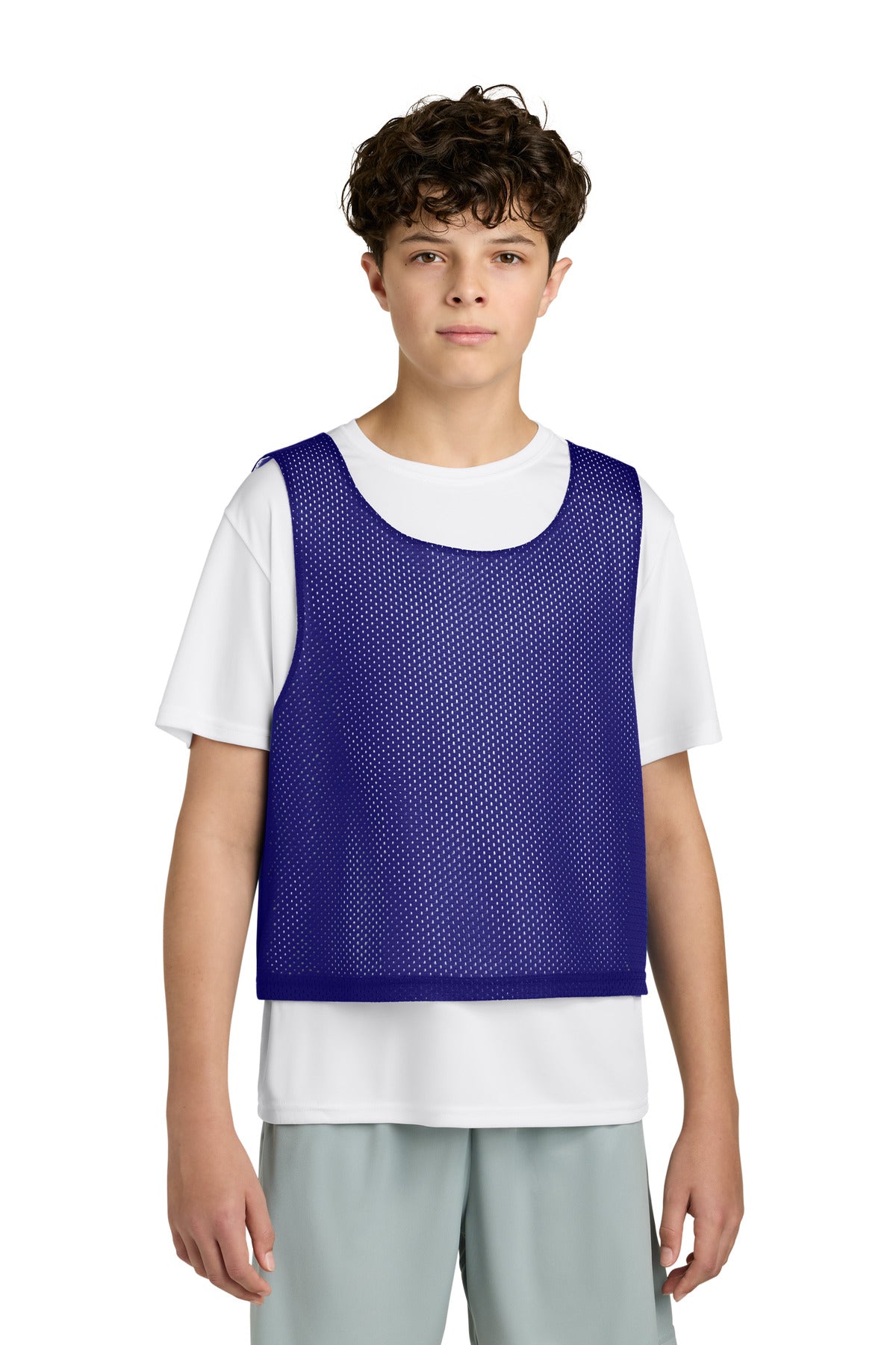Custom logo Sport-Tek® Youth Lacrosse Reversible Pinnie YST512 in Purple/ White