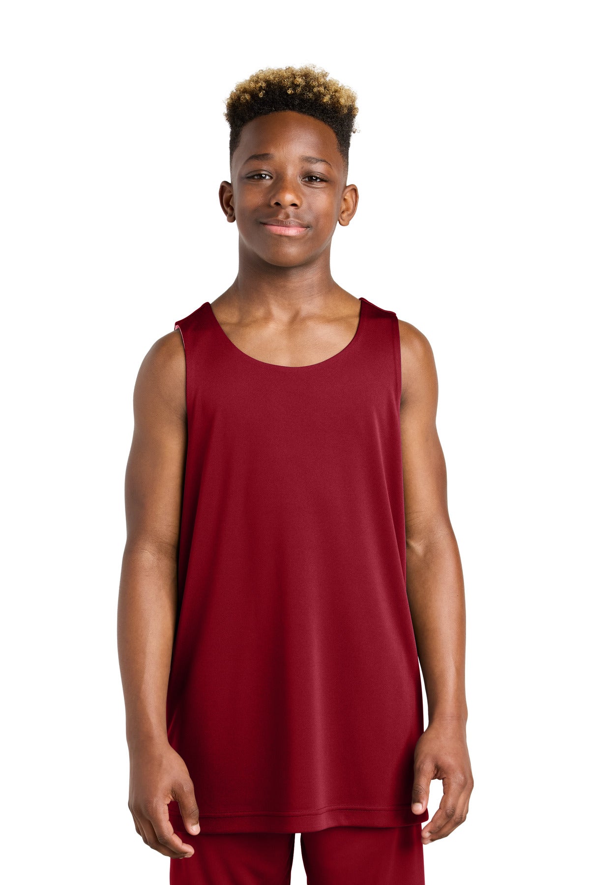 Custom logo Sport-Tek® Youth PosiCharge® Competitor™ Rev Tank YST551 in Deep Red/ White