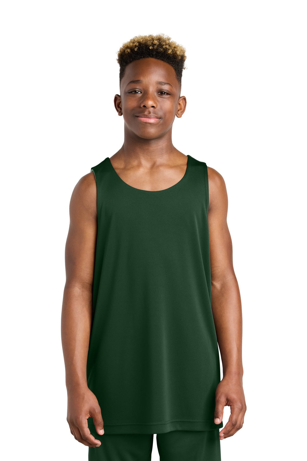 Custom logo Sport-Tek® Youth PosiCharge® Competitor™ Rev Tank YST551 in Forest Green/ White