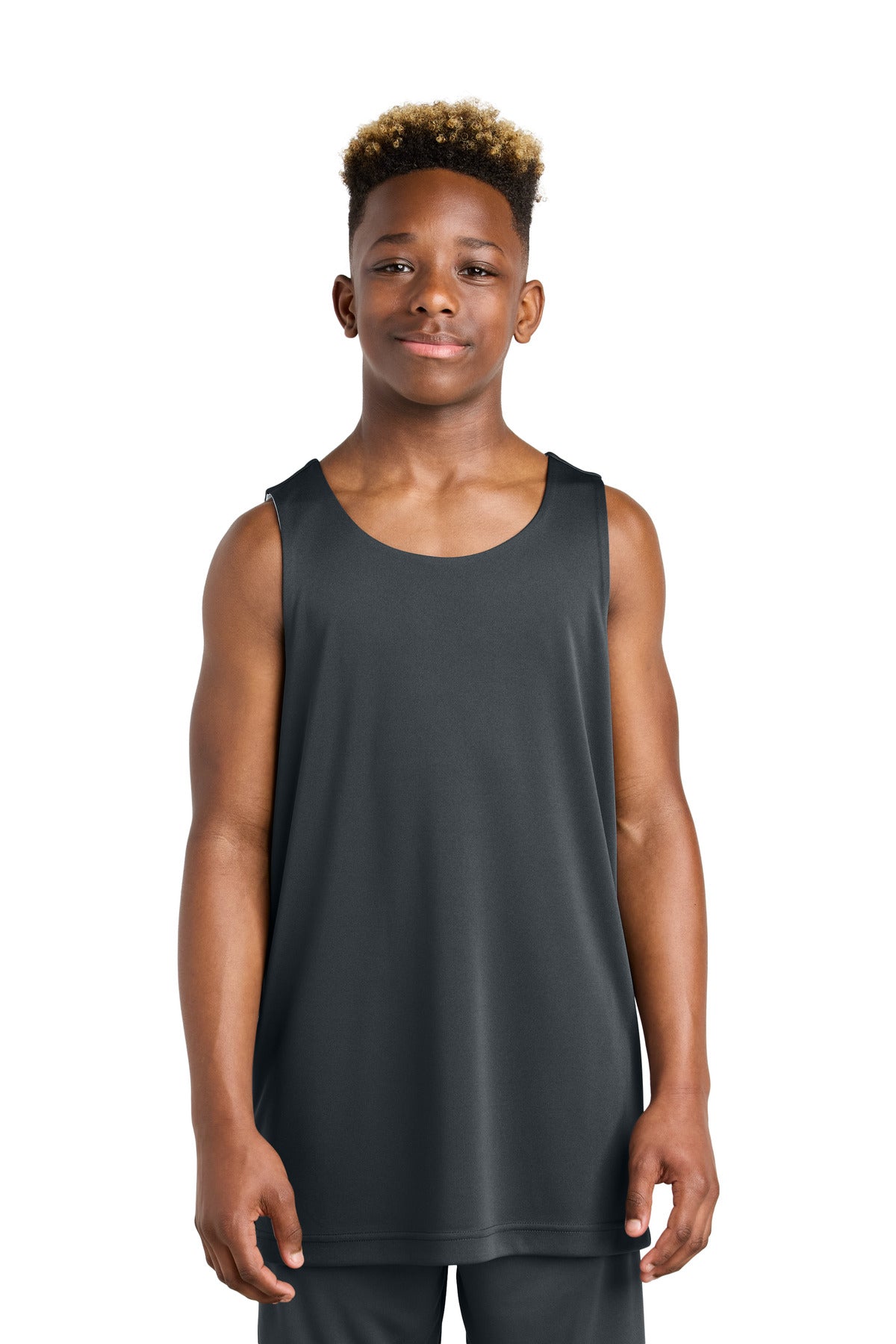 Custom logo Sport-Tek® Youth PosiCharge® Competitor™ Rev Tank YST551 in Iron Grey/ White