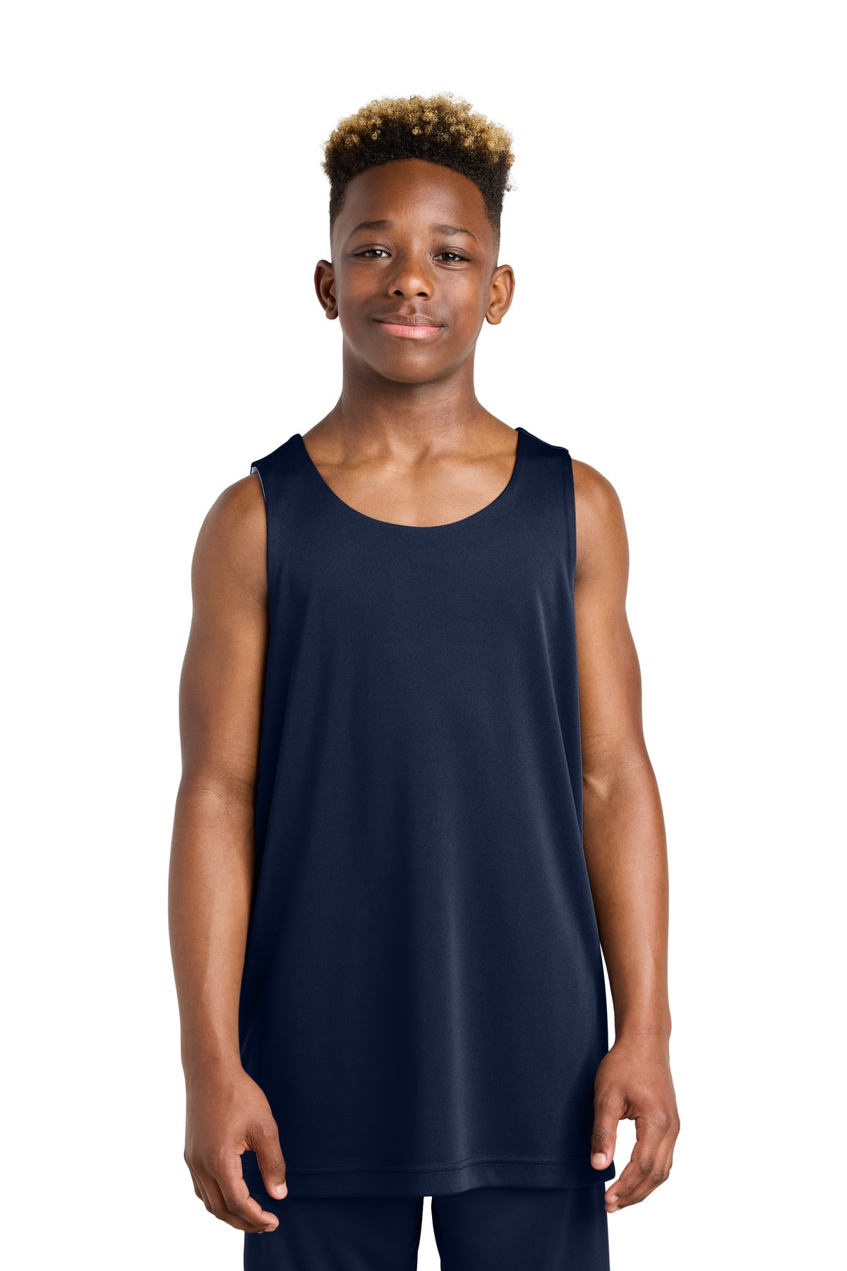 Custom logo Sport-Tek® Youth PosiCharge® Competitor™ Rev Tank YST551 in True Navy/ White