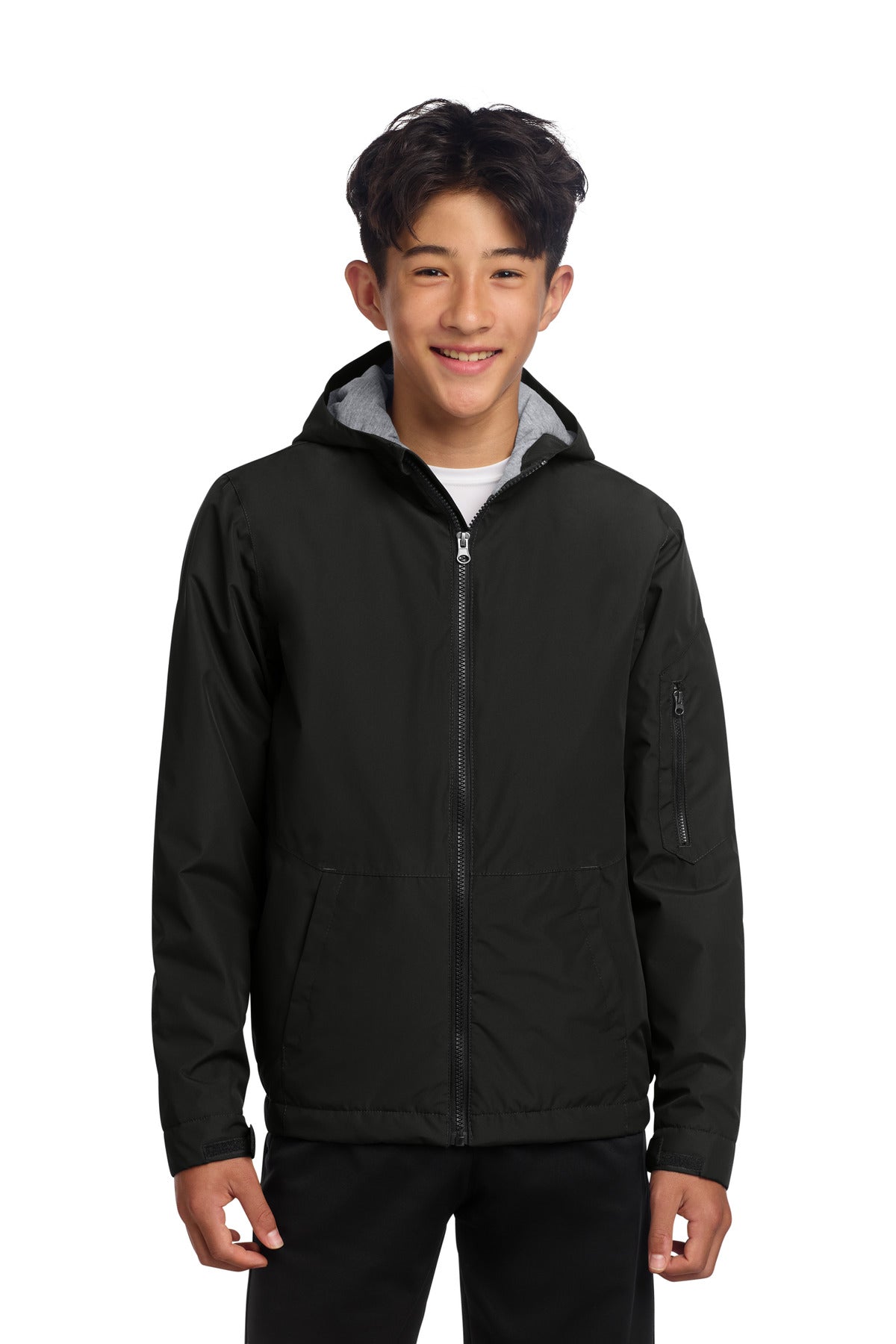 Custom logo Sport-Tek® Youth Waterproof Insulated Jacket YST56 in Black
