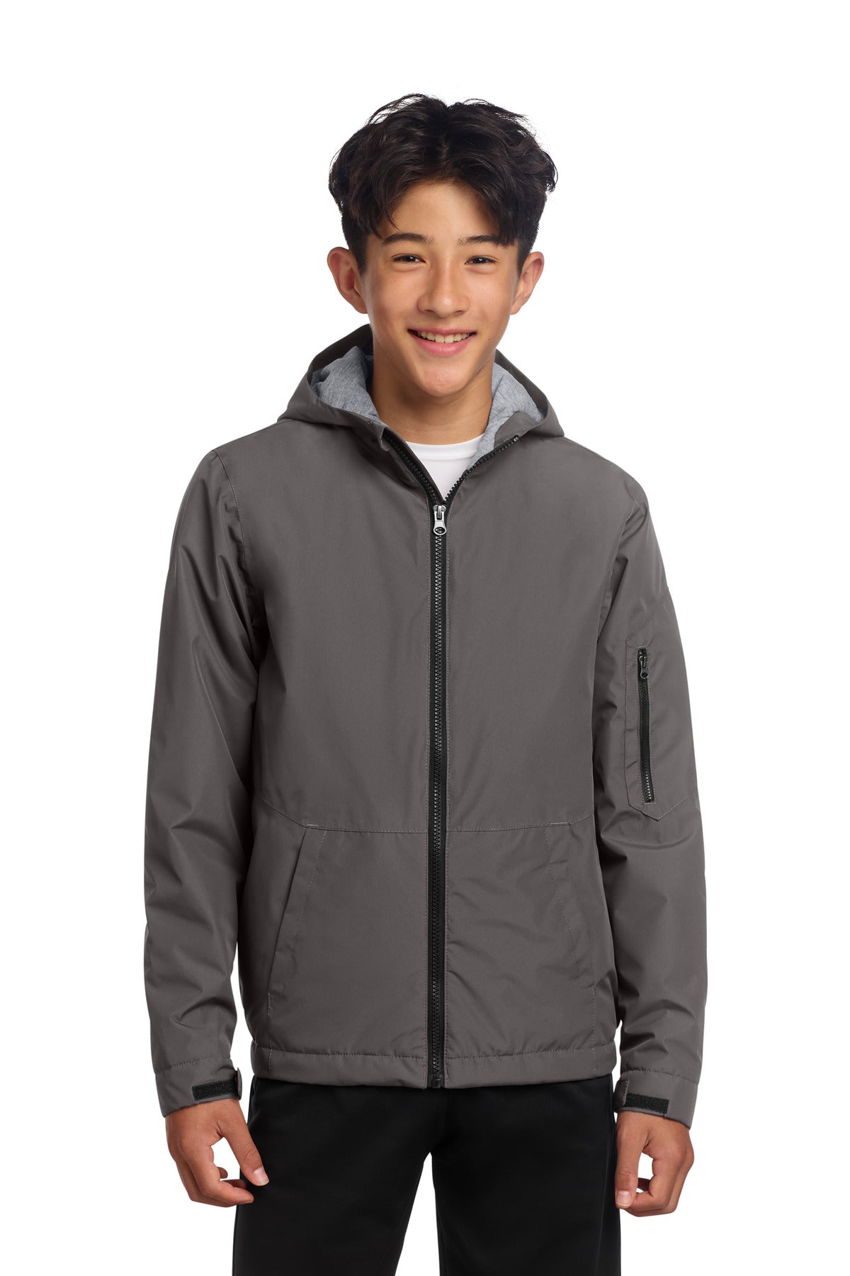 Custom logo Sport-Tek® Youth Waterproof Insulated Jacket YST56 in Graphite
