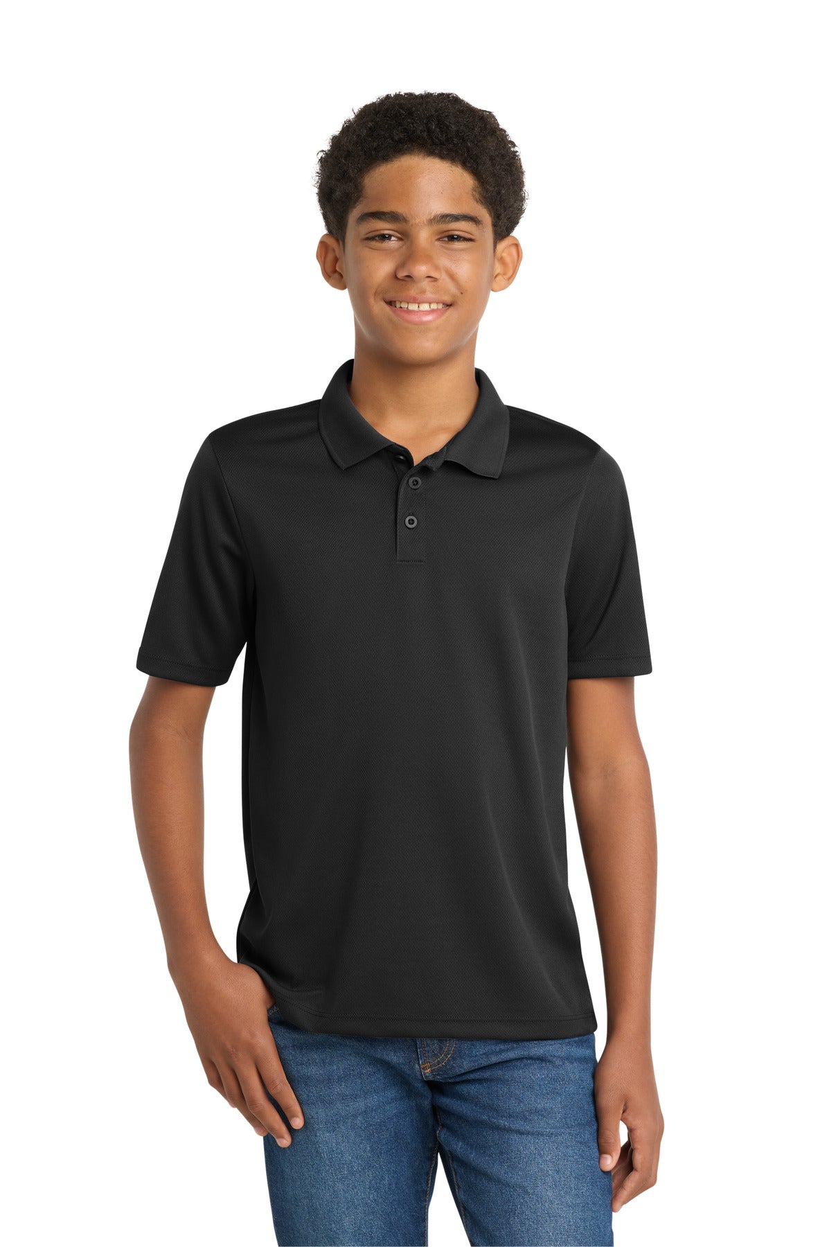 Custom logo Sport-Tek® Youth PosiCharge® RacerMesh® Polo. YST640 in Black