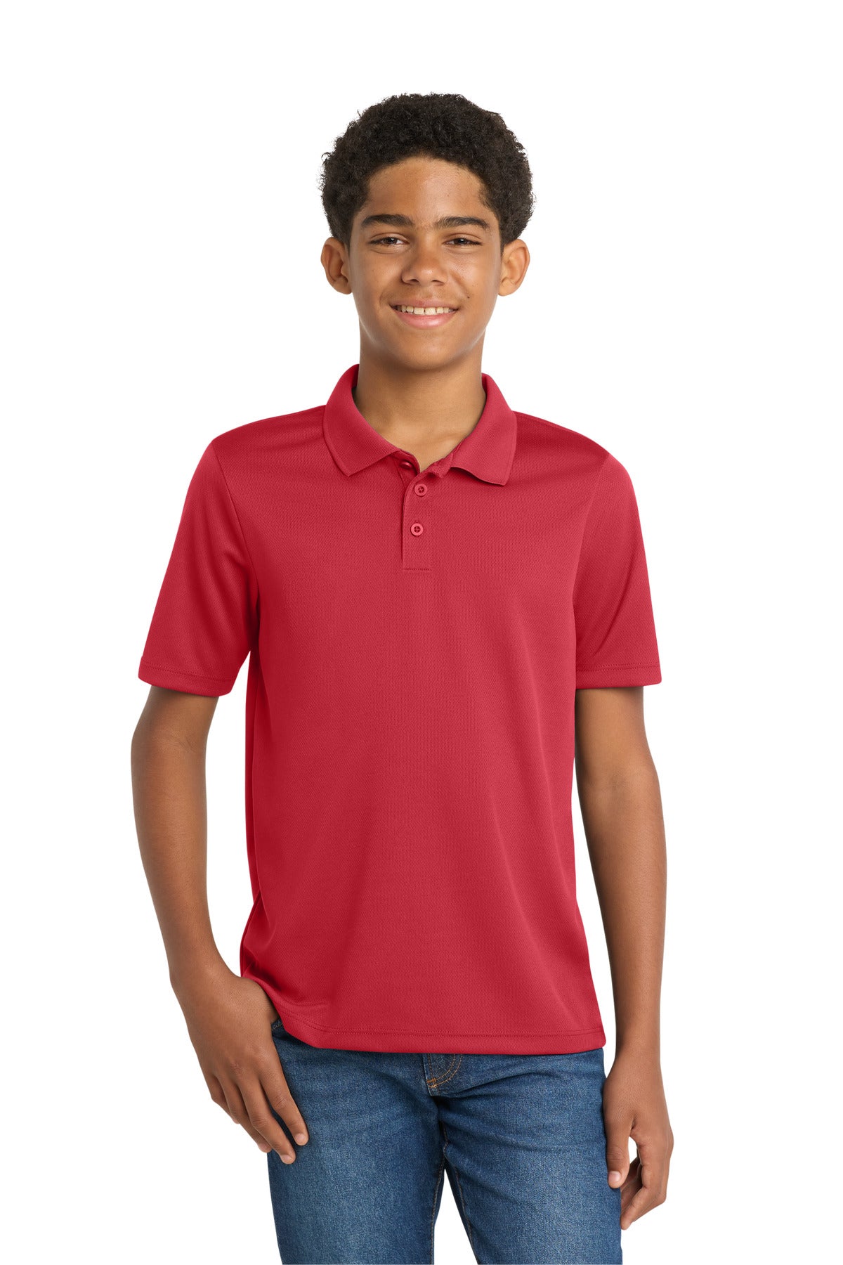 Custom logo Sport-Tek® Youth PosiCharge® RacerMesh® Polo. YST640 in True Red