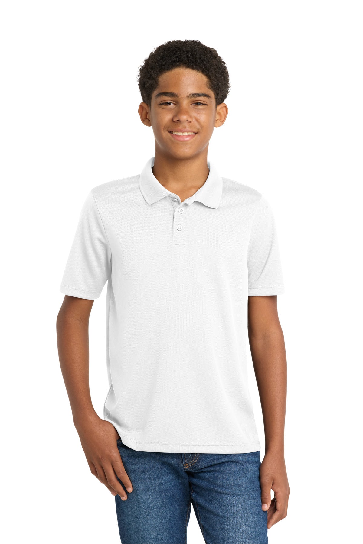 Custom logo Sport-Tek® Youth PosiCharge® RacerMesh® Polo. YST640 in White