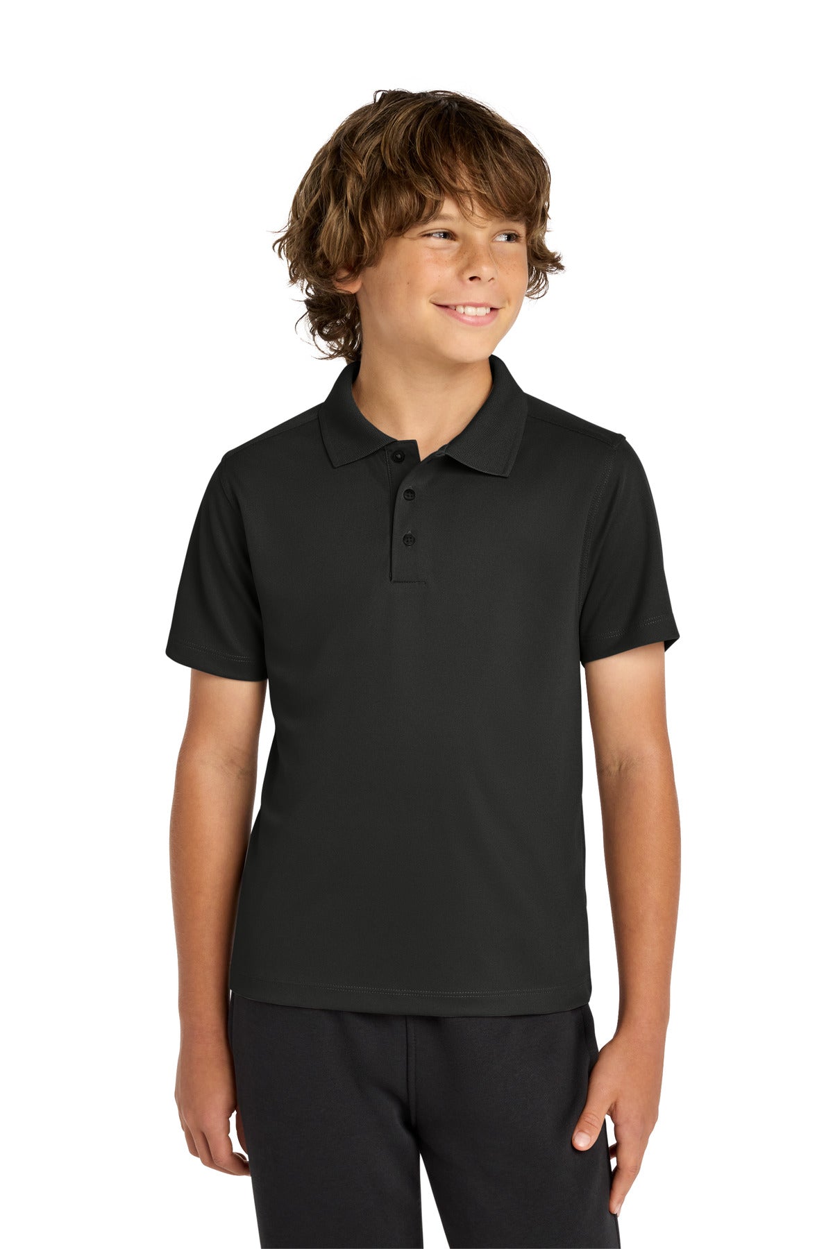 Custom logo Sport-Tek® Youth UV Micropique Polo YST740 in Black