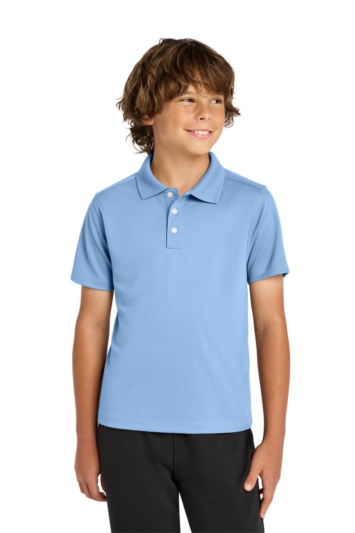 Custom logo Sport-Tek® Youth UV Micropique Polo YST740 in Carolina Blue