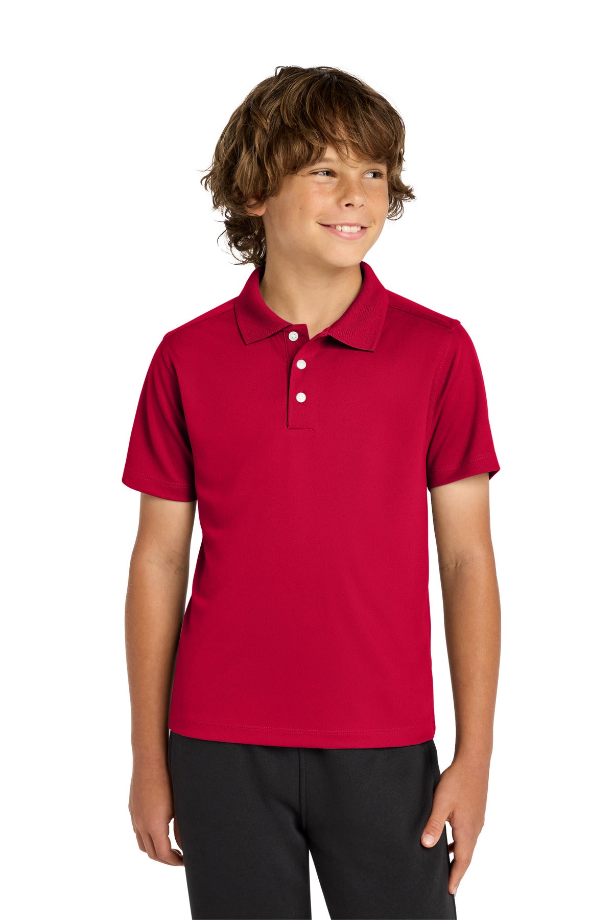 Custom logo Sport-Tek® Youth UV Micropique Polo YST740 in Deep Red