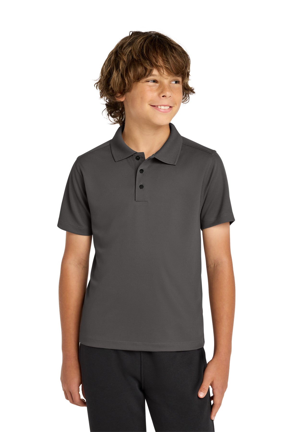 Custom logo Sport-Tek® Youth UV Micropique Polo YST740 in Graphite