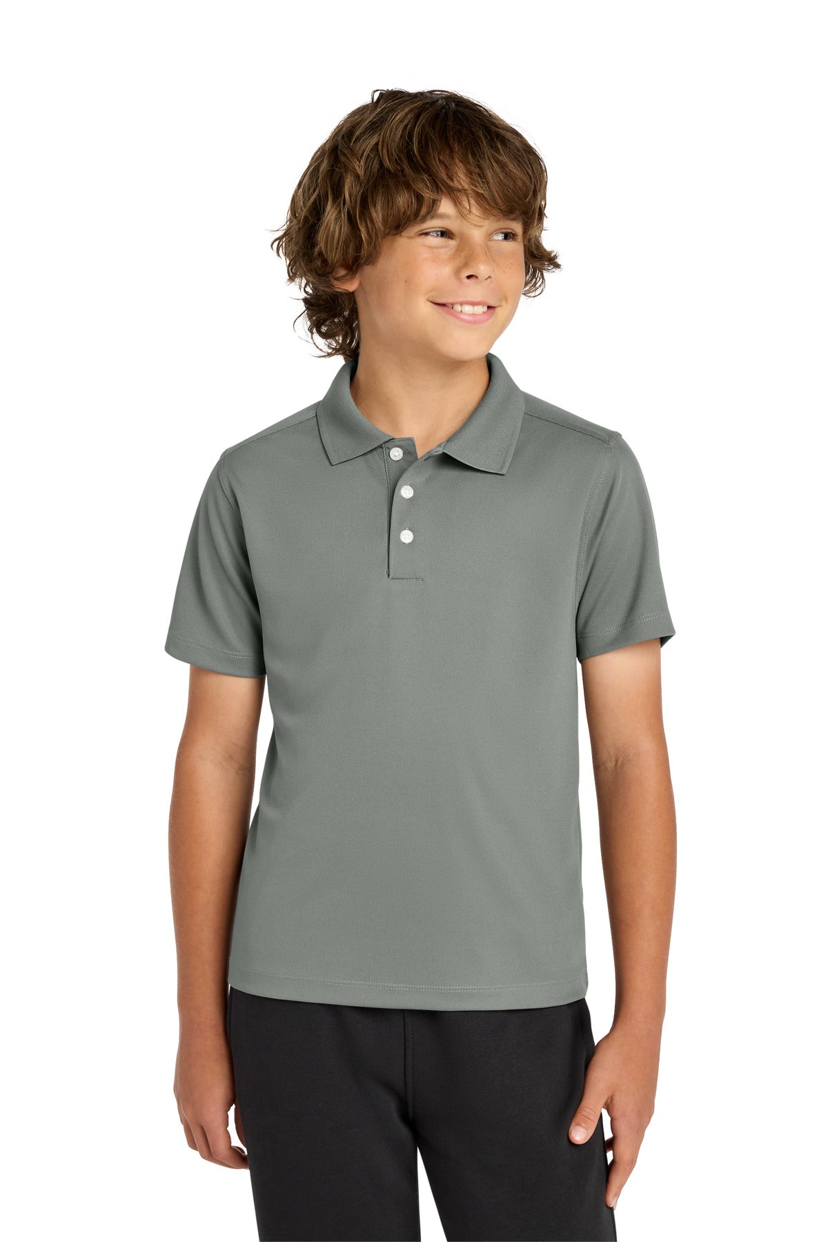 Custom logo Sport-Tek® Youth UV Micropique Polo YST740 in Grey Concrete