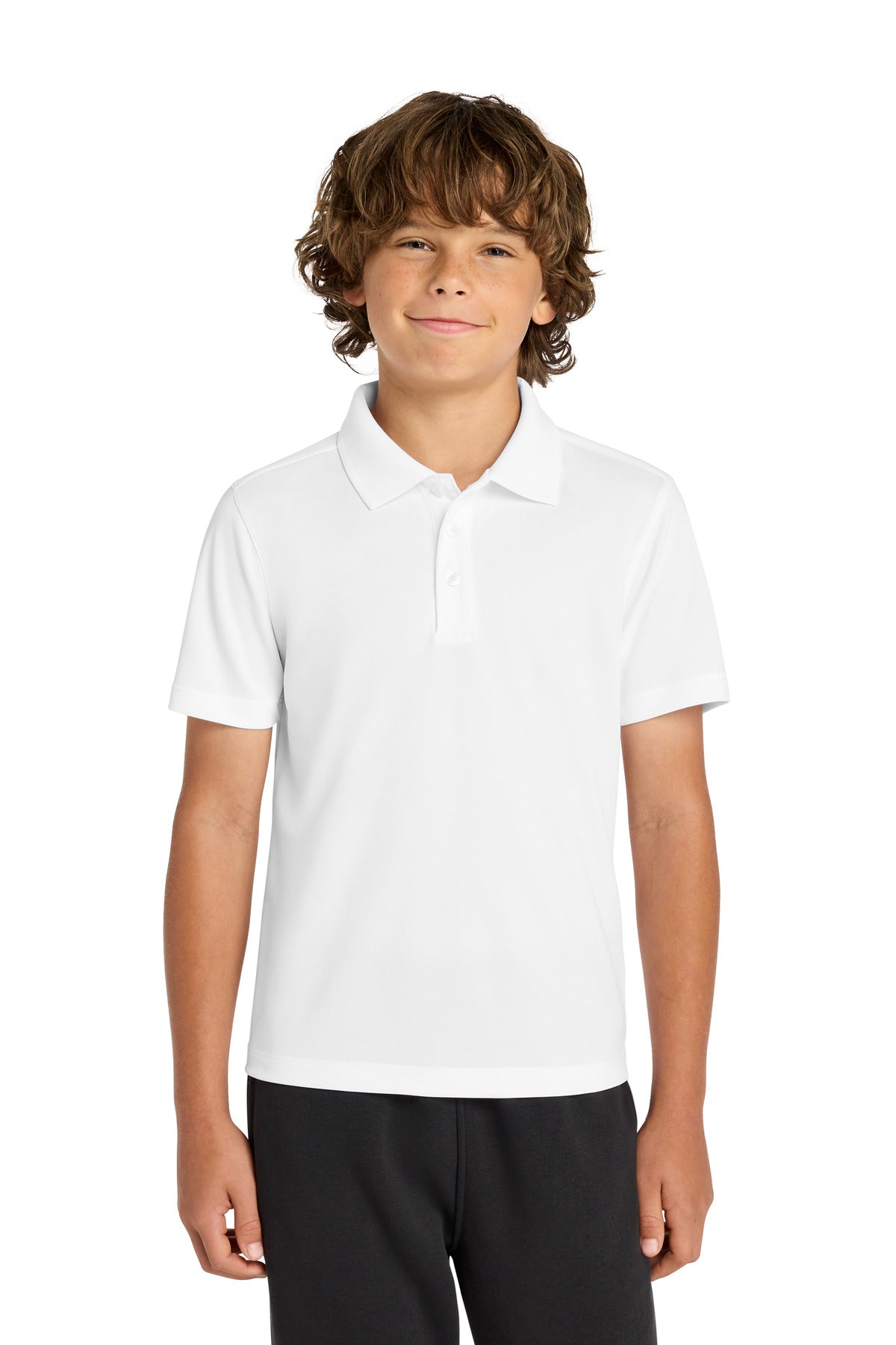 Custom logo Sport-Tek® Youth UV Micropique Polo YST740 in White