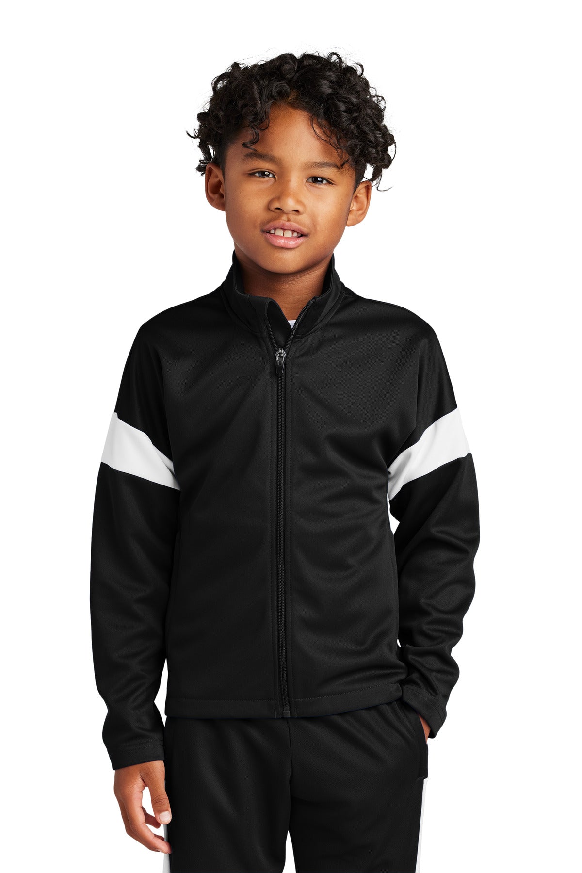 Custom logo Sport-Tek® Youth Travel Full-Zip Jacket YST800 in Black/ White