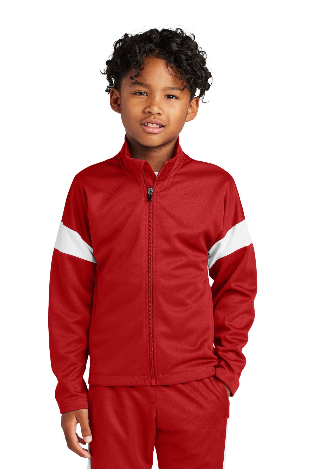 Custom logo Sport-Tek® Youth Travel Full-Zip Jacket YST800 in Deep Red/ White