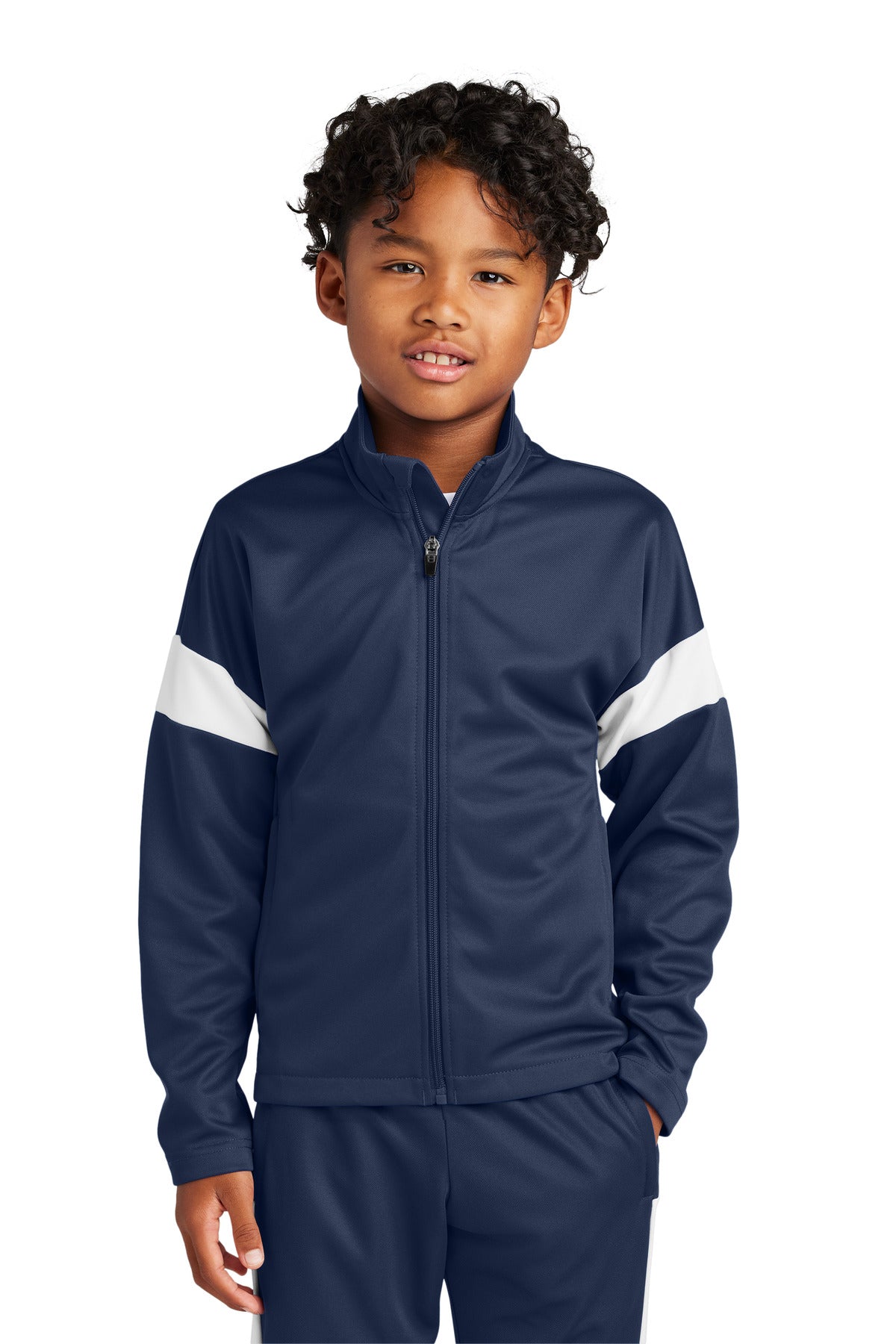 Custom logo Sport-Tek® Youth Travel Full-Zip Jacket YST800 in True Navy/ White