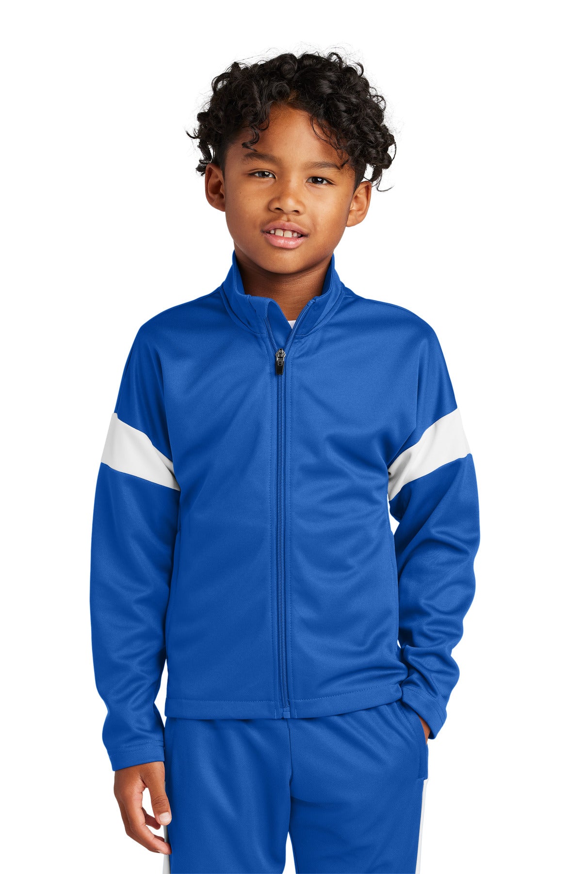 Custom logo Sport-Tek® Youth Travel Full-Zip Jacket YST800 in True Royal/ White