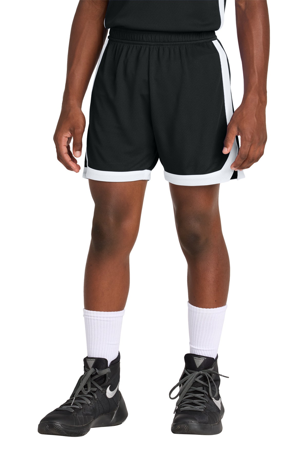 Custom logo Sport-Tek® Youth Rival Basketball 5  Short YST901 in Black/ White