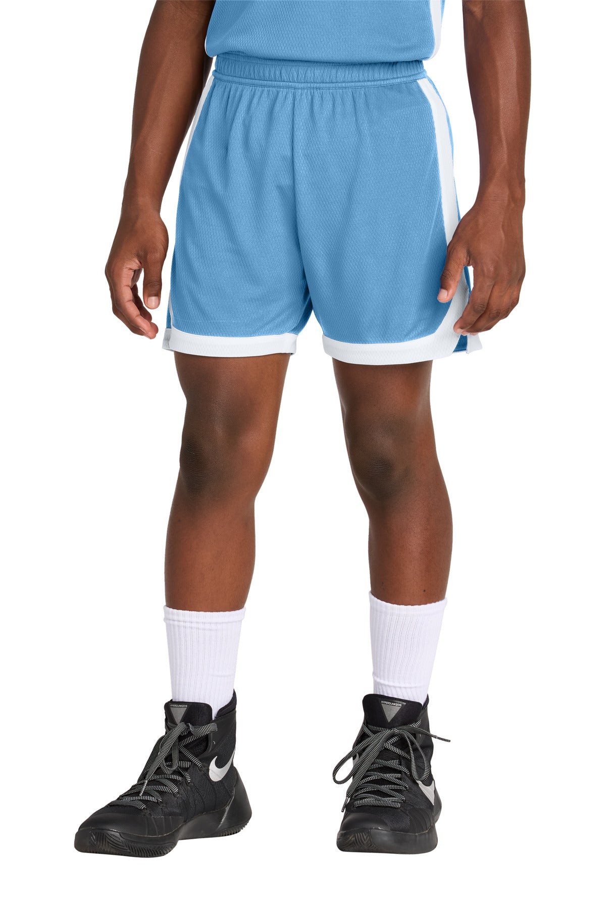 Custom logo Sport-Tek® Youth Rival Basketball 5  Short YST901 in Carolina Blue/ White