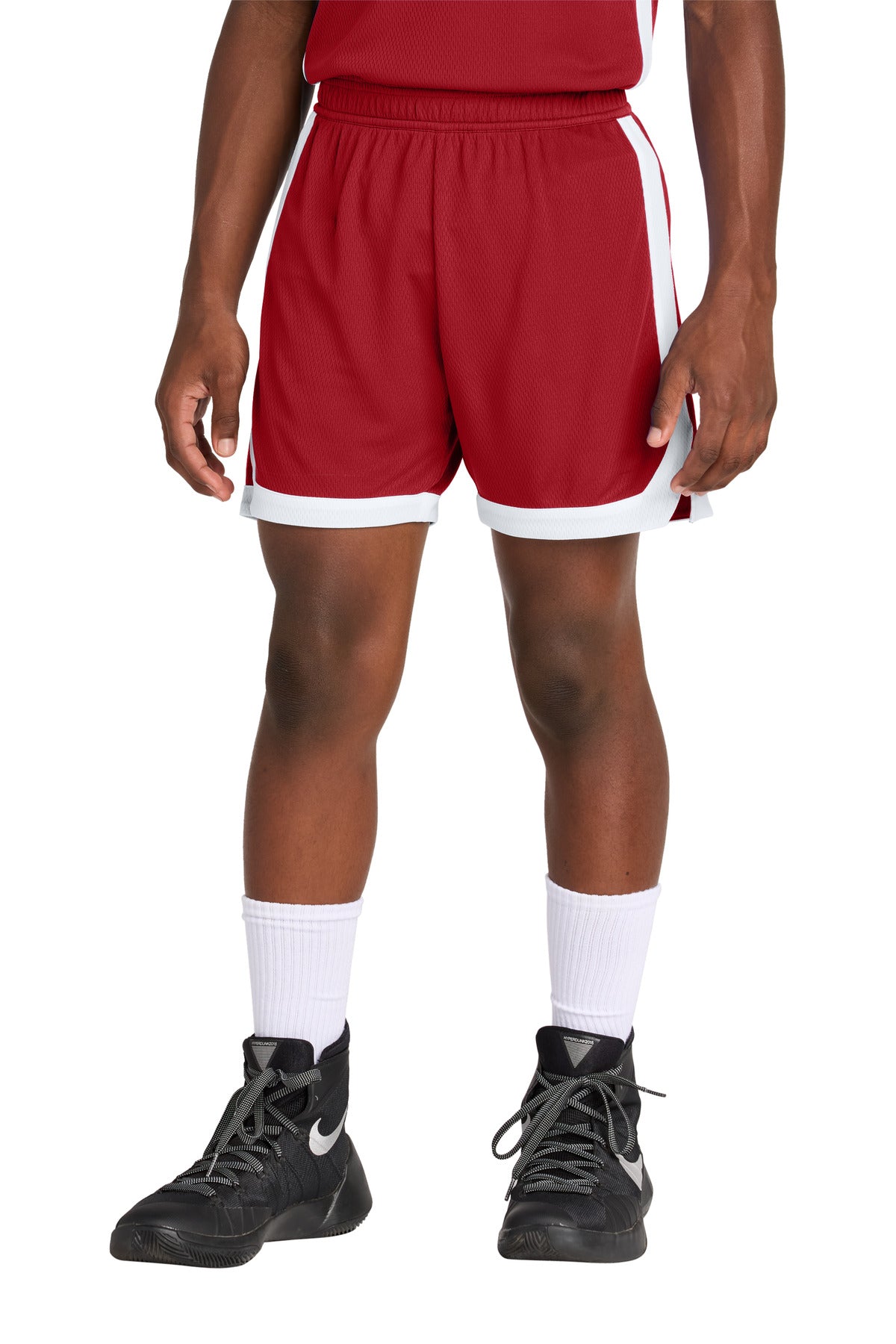 Custom logo Sport-Tek® Youth Rival Basketball 5  Short YST901 in Deep Red/ White