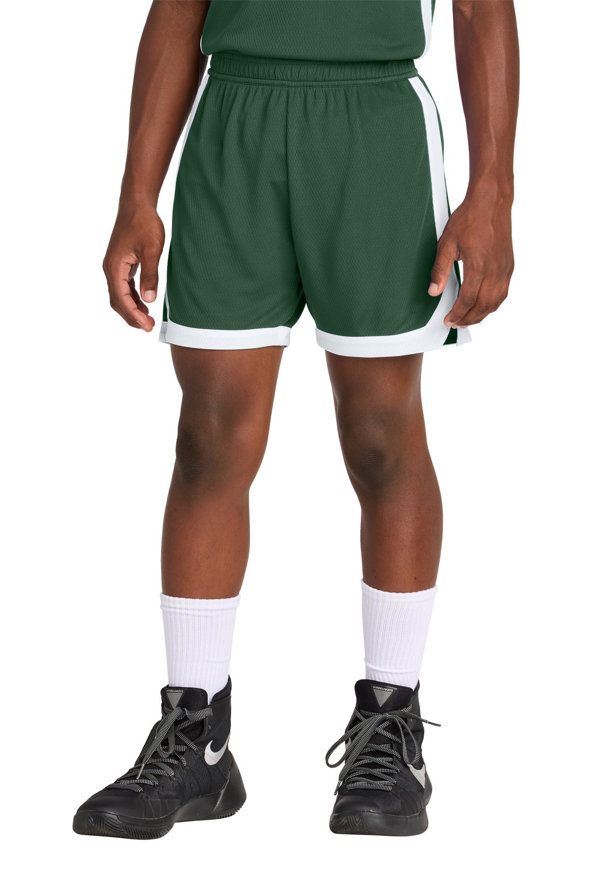 Custom logo Sport-Tek® Youth Rival Basketball 5  Short YST901 in Forest Green/ White
