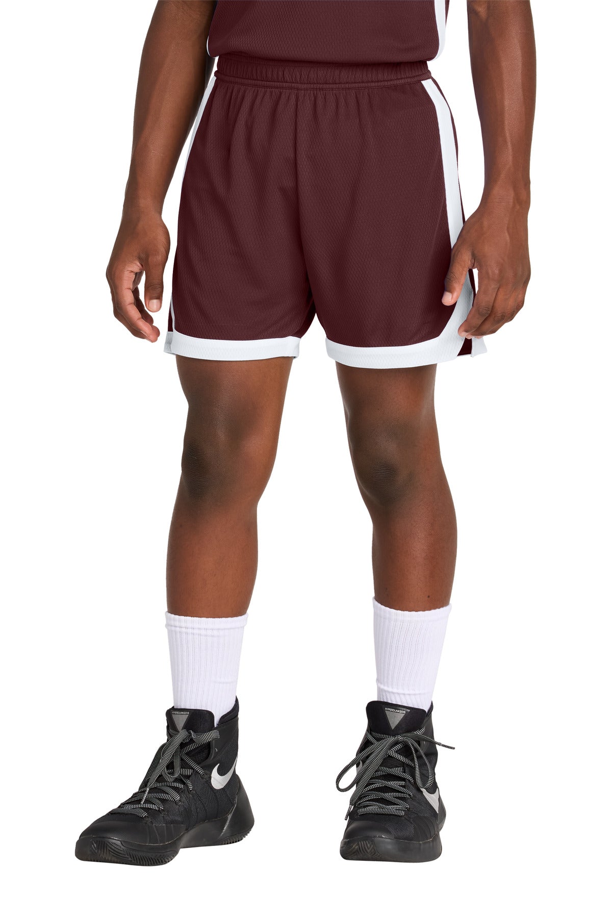 Custom logo Sport-Tek® Youth Rival Basketball 5  Short YST901 in Maroon/ White