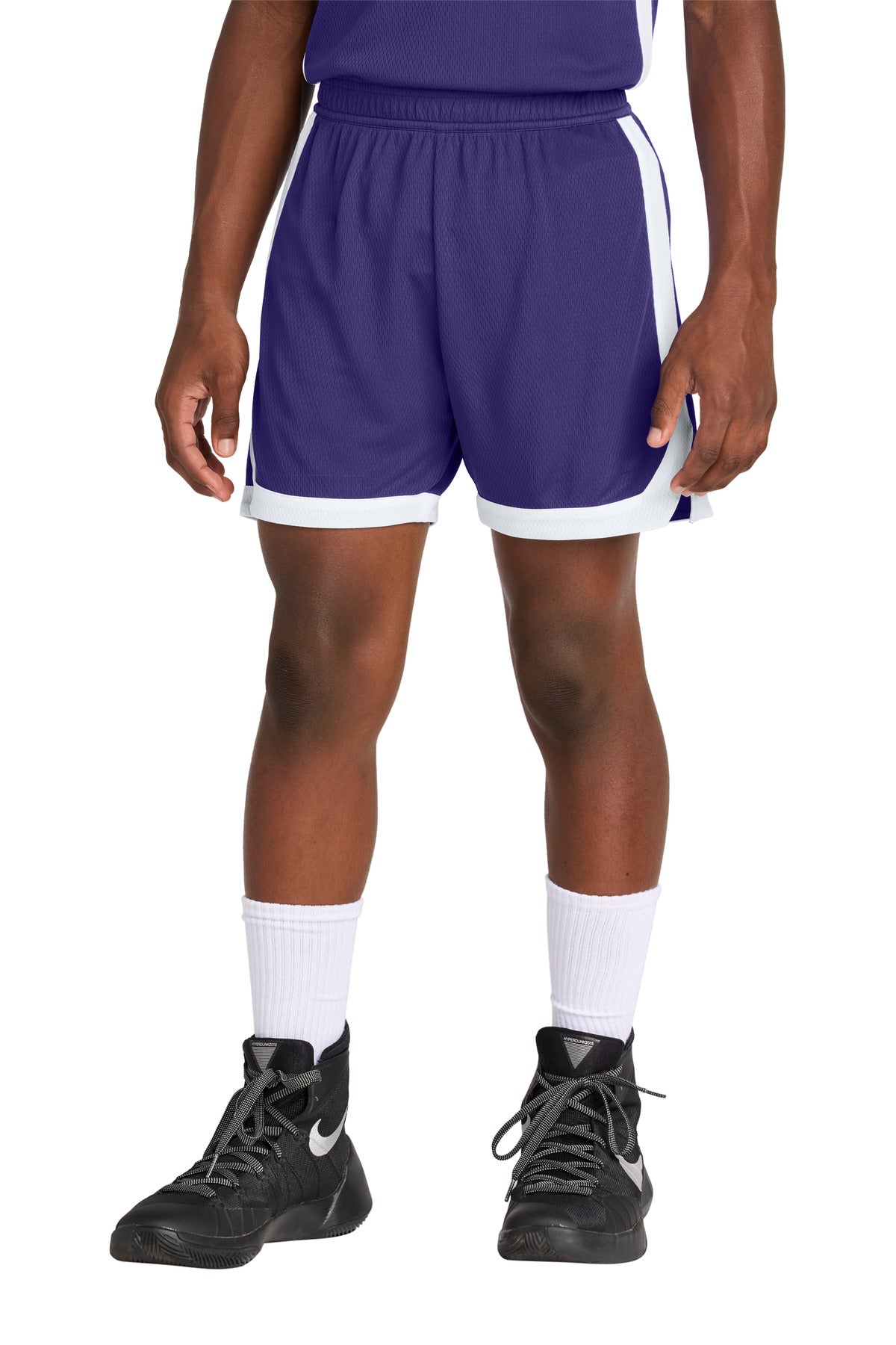 Custom logo Sport-Tek® Youth Rival Basketball 5  Short YST901 in Purple/ White