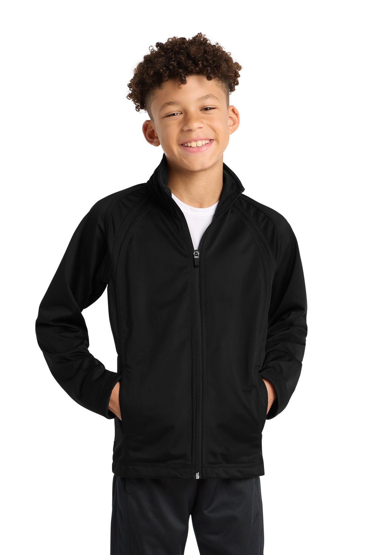 Custom logo Sport-Tek® Youth Tricot Track Jacket. YST90 in Black/ Black