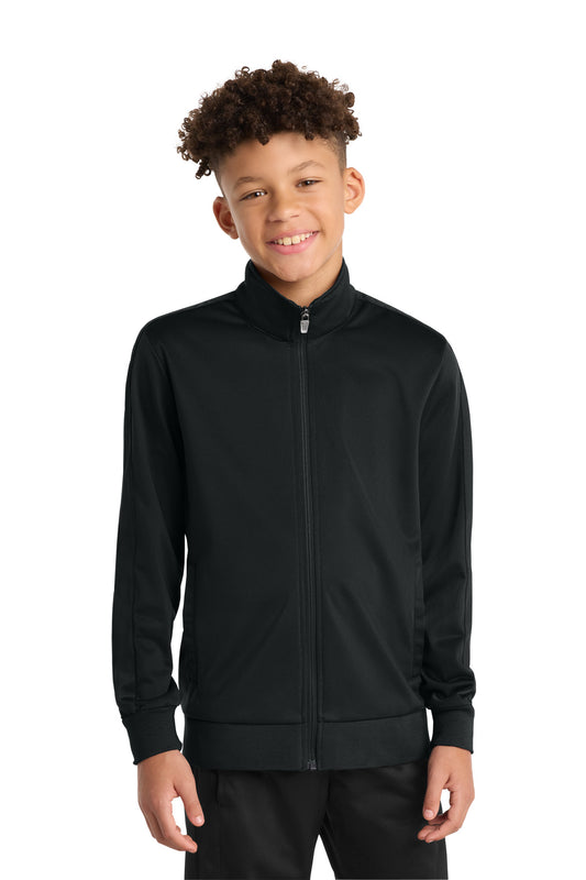 Custom logo Sport-Tek ® Youth Tricot Sleeve Stripe Track Jacket. YST94 in Black/ Black