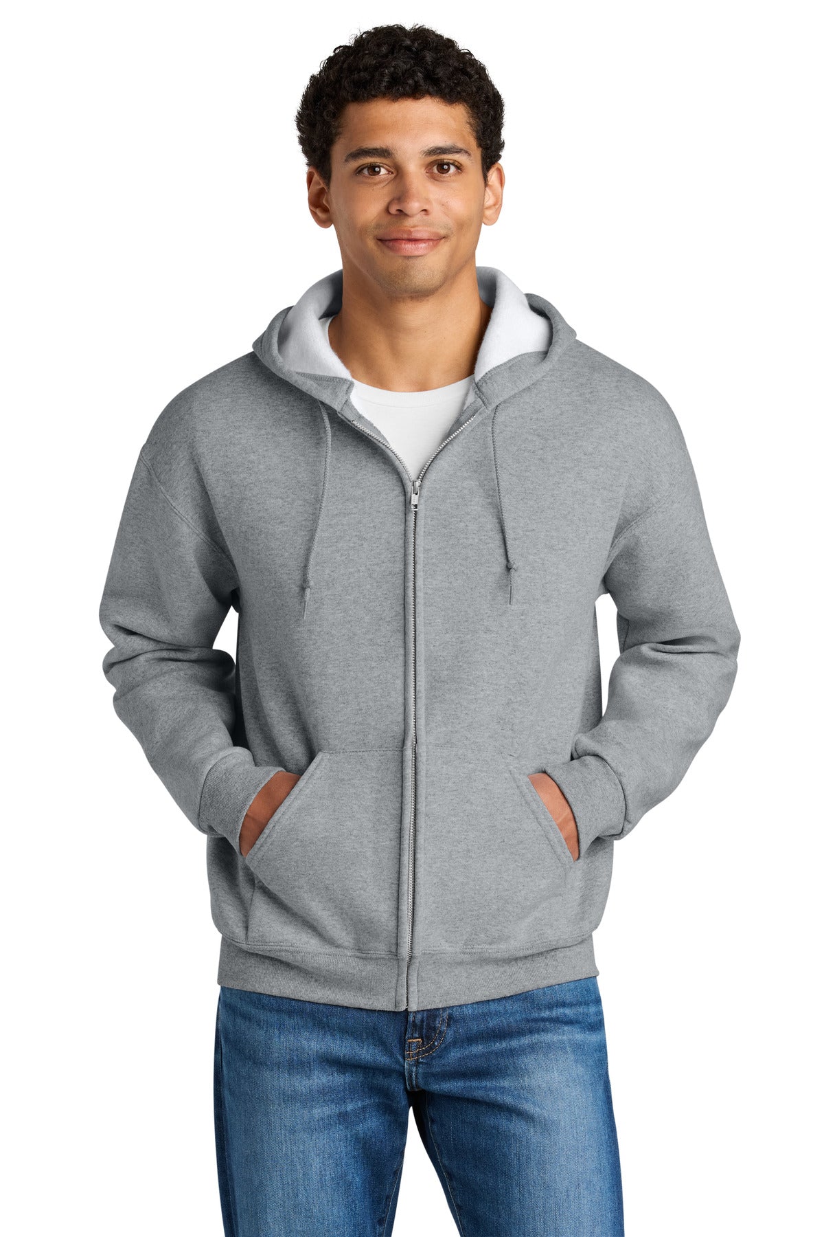 Custom logo Jerzees Rugged™ Unisex Full-Zip Hooded Sweatshirt Z12M in Athletic Heather