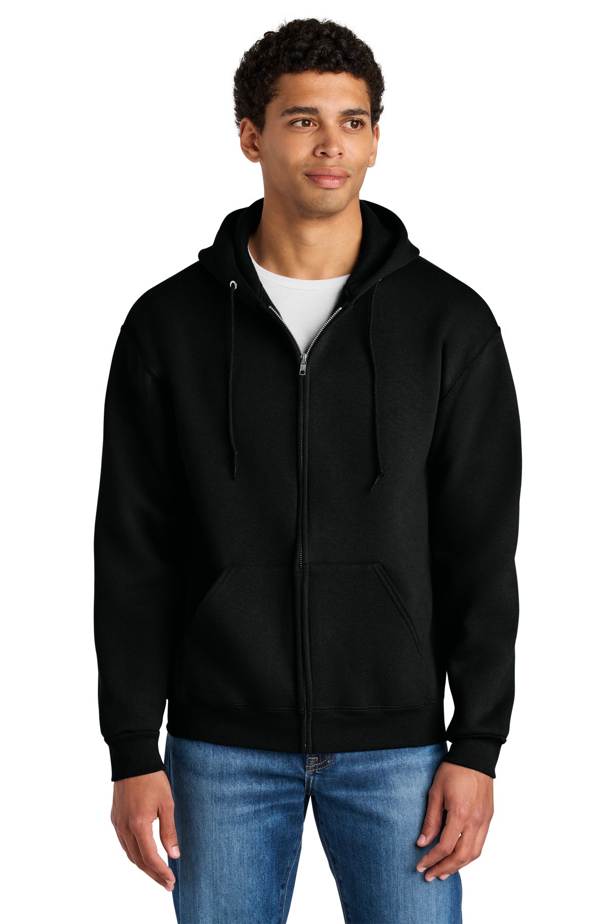 Custom logo Jerzees Rugged™ Unisex Full-Zip Hooded Sweatshirt Z12M in Black Ink