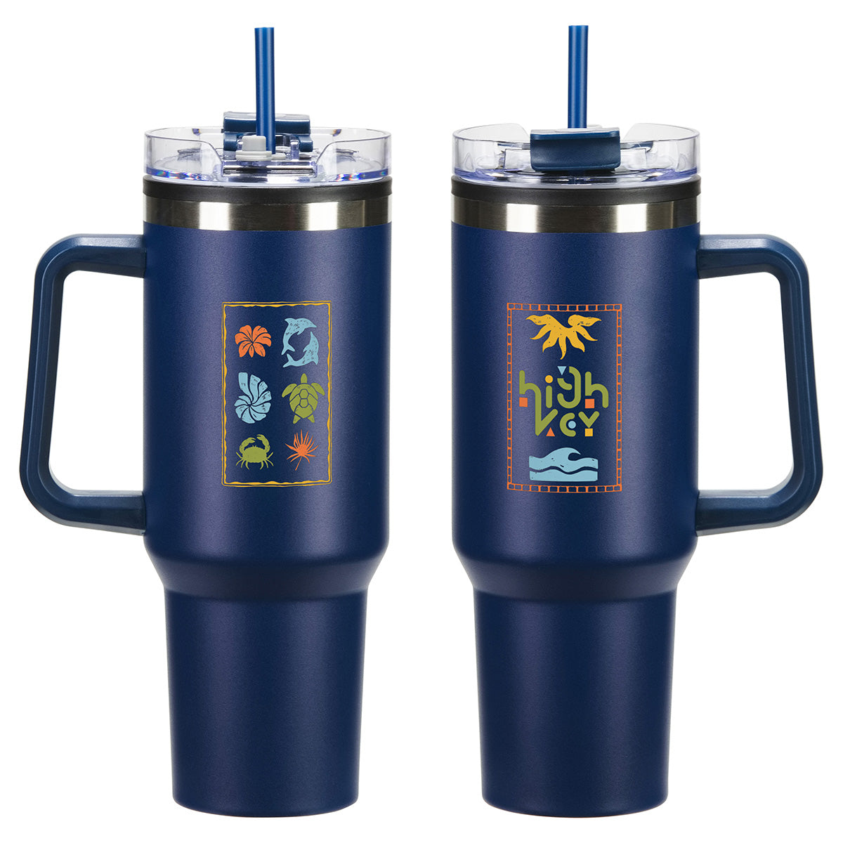 Ohana 40 oz Stainless Steel/Polypropylene Mug with Color-Matching Handle