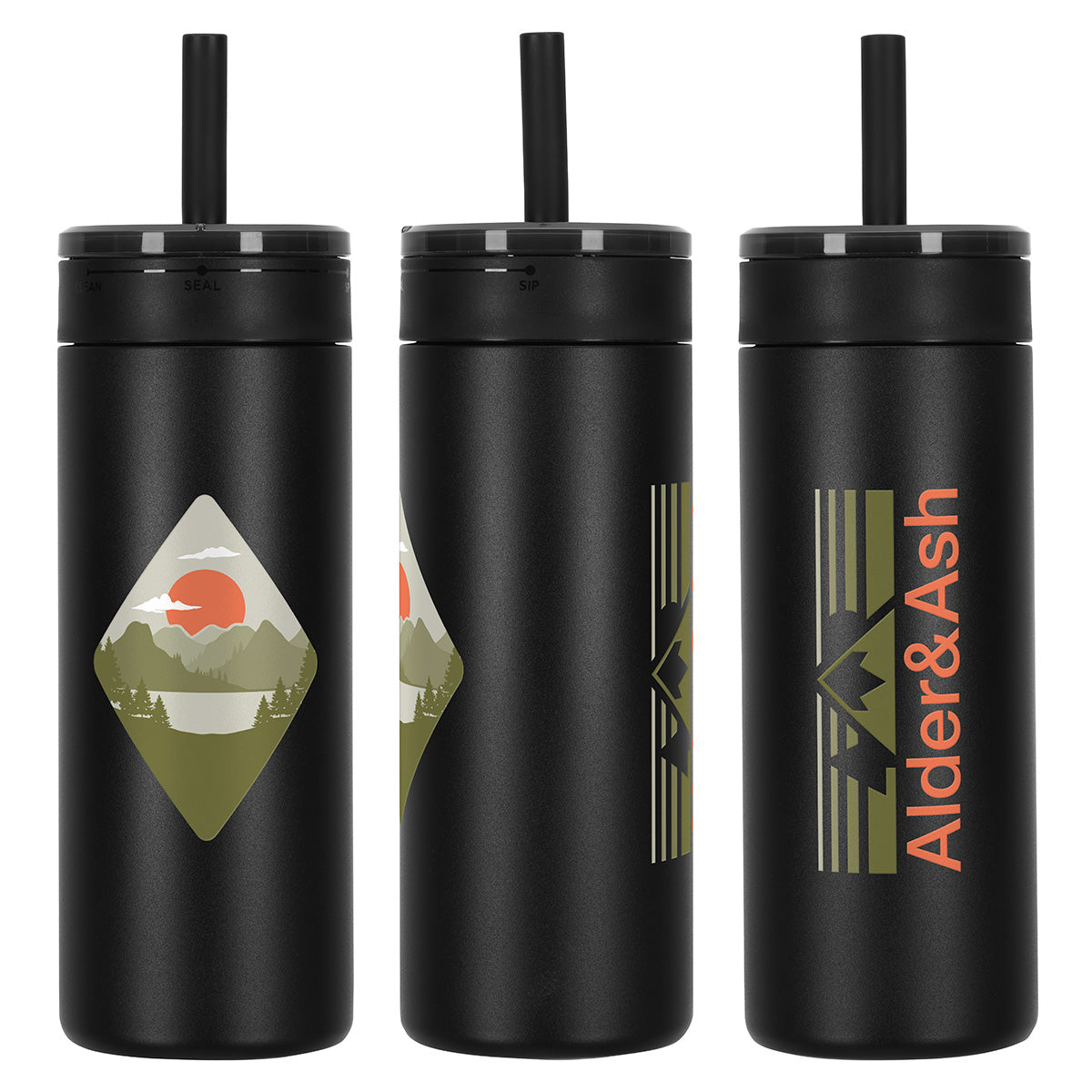 Custom logo Elyse 22 oz Eco-Friendly Leak Proof Vacuum Silicone Straw Tumbler in Black