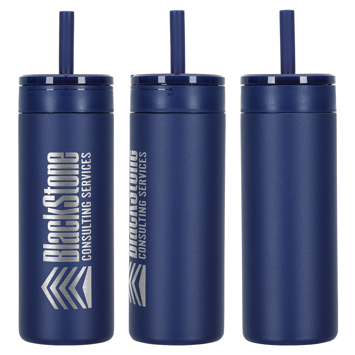 Custom logo Elyse 22 oz Eco-Friendly Leak Proof Vacuum Silicone Straw Tumbler in Navy Blue